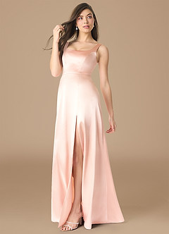 Azazie Joyce Robes de demoiselle d'honneur Robe Trapèze en Satiné métallisé Fente Latérale Or Rose image3
