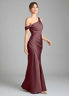 Azazie Madelyn Bridesmaid Dresses Sangria Mermaid One Shoulder Stretch Satin Convertible Dress image5