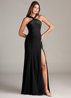 Azazie Rue Bridesmaid Dresses Black A-Line Pleated Velvet Dress image4