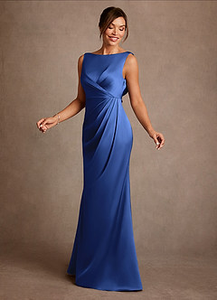 Azazie Baltimore Mother of the Bride Dresses Royal Blue A-Line Pleated Stretch Satin Dress image3