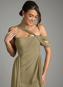 Azazie Kassandra 신부 들러리 드레스 A라인 오프 더 숄더 쉬폰 바닥 길이 드레스 image2