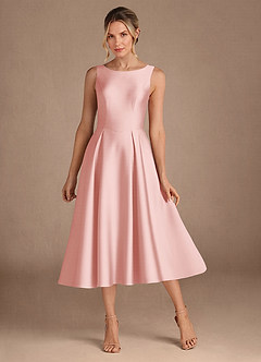 Azazie Fulton Mère de la mariée Robes Robe Trapèze en Satin extensible Plissée Rose Poudré image1