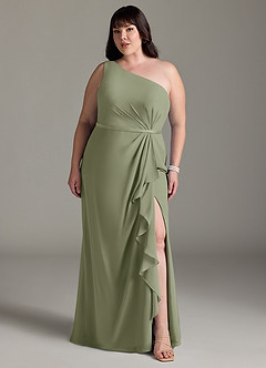 Azazie Liza Bridesmaid Dresses Pistachio Mermaid One Shoulder Chiffon Dress image6