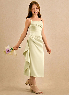 Azazie Canna Girls Formal Flower Girl Dresses Lemon Sorbet A-Line Pleated Stretch Satin Dress image3
