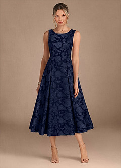 Azazie Fulton Mother of the Bride Dresses Dark Navy A-Line Pleated Floral Burnout Dress image5
