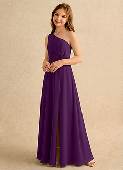 Azazie Puddles Girls Formal Jurken voor bloemenmeisjes A-Lijn Jurk van Chiffon One-Shoulder Druif image4