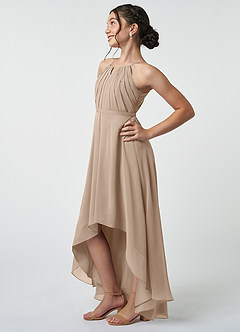 Azazie Oaklynn Junior Taupe A-Line Pleated Chiffon Dress image4