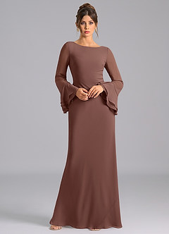 Azazie Leone Abiti da Damigella Abito Sirena in Chiffon Corsetto Espresso image3