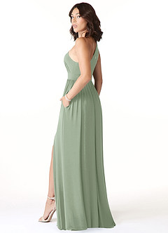 Azazie Jasna Bridesmaid Dresses Agave A-Line One Shoulder Luxe Knit Dress image4