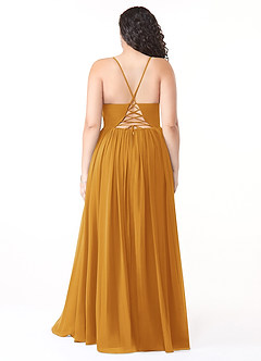Azazie Aaida Robes de demoiselle d'honneur Robe Trapèze en Mousseline de soie Corset Caramel écossais image8