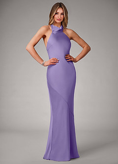 Azazie Velli Vestidos de damas de honor Vestido de Tahití de Satén Elástico de Corte Sirena con Cuello Alto image1