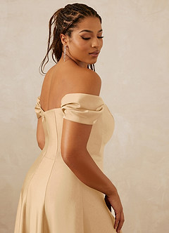 Christian Siriano Bridal for Azazie 1002 Robes de demoiselle d'honneur Robe Trapèze Convertible en Satin extensible Épaule décolletée Or image3