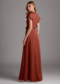 Azazie Nico Bridesmaid Dresses Terracotta A-Line V-Neck Stretch Satin Dress image5