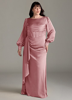 Azazie Raye Bridesmaid Dresses Dusty Rose Mermaid Long Sleeve Stretch Satin Dress image7