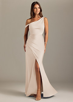Azazie Madelyn Bridesmaid Dresses White Alabaster Mermaid Off the Shoulder Stretch Satin Convertible Dress image1