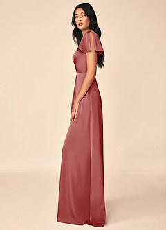 Azazie Soren Vestidos de damas de honor Vestido de Rosa Antigua de Satén Elástico de Corte en A con Plisado image3