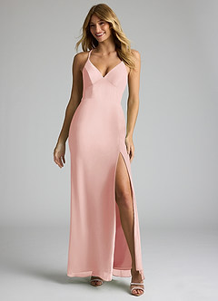 Azazie Becca Bridesmaid Dresses Rosette Sheath V-Neck Chiffon Dress image3