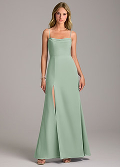 Azazie Tahlia Bridesmaid Dresses Agave A-Line with Belt Chiffon Dress image4
