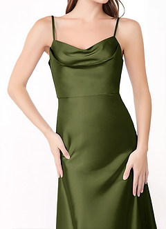 Azazie Alaija Jurken voor bruidsmeisjes Jurk van Stretch Satijn met Zeemeermin Zijsplit Olijf image5