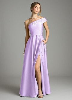 Azazie Melanie Vestidos de damas de honor Vestido de Lila de Satén Elástico de Corte en A con Vestidos sin tirantes image1