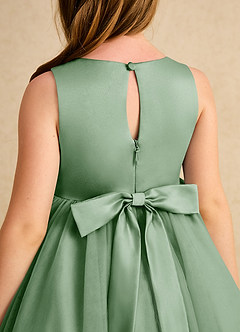 Azazie Prima Blumenmädchenkleider A-Linie Schleifen Tüll Kleid Matcha image6