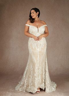Azazie Memphis Wedding Dresses Diamond White Nude Mermaid V-Neck Sequins Lace Dress image10