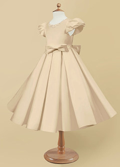 Azazie Jewel Flower Girl Dresses Champagne Ball-Gown Pleated Matte Satin Dress image6