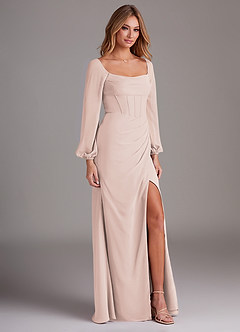 Azazie Charissa Bridesmaid Dresses Rose Petal Sheath Long Sleeve Chiffon Dress image5