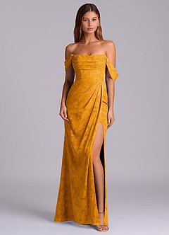 Azazie Johana Abiti da Damigella Abito Convertibile Sirena in Burnout Floreale a Spalla Scoperta Caramello image3