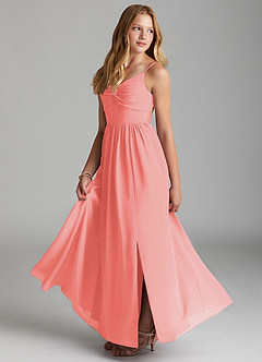 Azazie Zeya Junior Coral A-Line Chiffon Dress image4