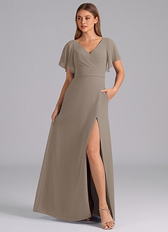 Azazie Ambrosia Bridesmaid Dresses Taupe A-Line Pleated Chiffon Dress image3