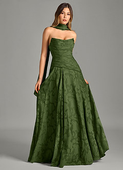 Azazie Gabriela Bridesmaid Dresses Olive A-Line Strapless Floral Burnout Dress image7