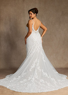 Azazie Selene Wedding Dresses Diamond White Mermaid V-Neck Lace Dress image8