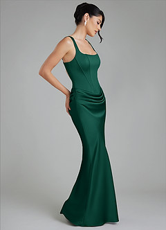 Azazie Etta Robes de demoiselle d'honneur Robe Sirène en Satin extensible Corset émeraude image6