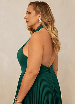 Christian Siriano Bridal for Azazie 1007 Bridesmaid Dresses Emerald A-Line Pleated Stretch Satin Dress image2