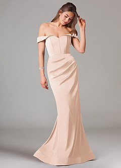 Azazie Everly Vestidos de damas de honor Vestido de Rosa Rubor de Satén Elástico de Corte Sirena Convertible con Vestidos sin tirantes image6