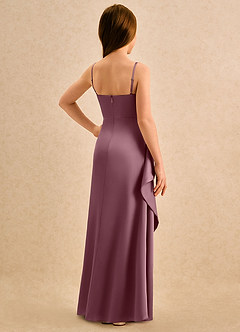 Azazie Cannoli Girls Formal Flower Girl Dresses Amethyst A-Line Pleated Stretch Satin Dress image2