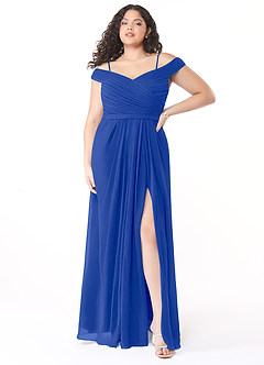 Azazie Audrianna Jurken voor bruidsmeisjes Converteerbaar Jurk van Chiffon met A-Lijn Off-the-shoulder verzameld Koningsblauw image7