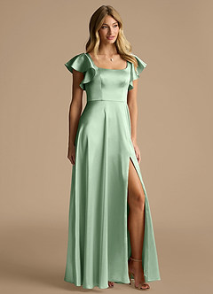 Azazie Bondi Bridesmaid Dresses Matcha A-Line Bow Metallic Satin Dress image2