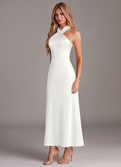 Azazie Doretta Bridesmaid Dresses White Mermaid Pleated Stretch Satin Dress image4