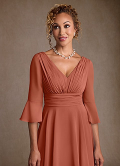 Azazie Eire Kleider für die Brautmutter A-Linie Plissee Chiffon Kleid Lehm image5