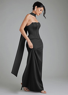 Azazie River Bridesmaid Dresses Black Sheath Corset Stretch Satin Convertible Dress image13