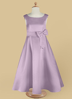 Azazie Lindy Flower Girl Dresses Frosted Lilac A-Line Pleated Matte Satin Dress image13