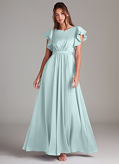 Azazie Daphne Modest brudtärna klänningar Klänning A-Linje Ruched Golvlängd Stretch Satin image1