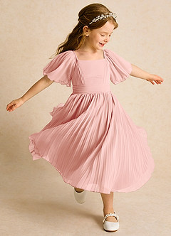 Azazie Gisele Flower Girl Dresses Rosette A-Line Pleated Chiffon Dress image2