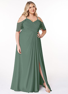 Azazie Dakota Jurken voor bruidsmeisjes Jurk van Chiffon met A-Lijn V-hals geplooid Eucalyptus image18