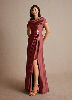 Azazie Branford Mother of the Bride Dresses Terracotta A-Line Pleated Stretch Satin Dress image8