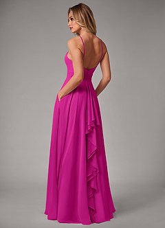 Azazie Amalia Vestidos de damas de honor Vestido de Fucsia de Gasa de Corte en A con Plisado image2