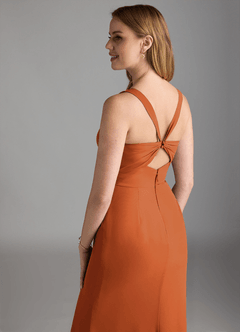 Azazie Mero Bridesmaid Dresses Cinnamon Sheath Pleated Chiffon Dress image4