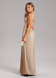 Azazie Frostine Bridesmaid Dresses Taupe A-Line Bow Stretch Satin Dress image7